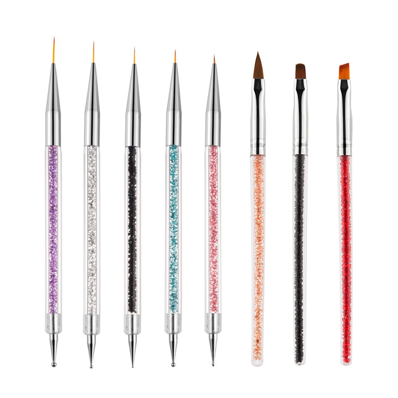 AUERVO 8PCS Nail Art Brushes, Nail Art Pens for Dotting Painting Tools Drawing Nails Brush Pen with Glitter Handle for DIY Nail Art Design