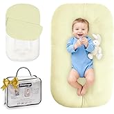Beisurznga Baby Lounger for Newborn - Snuggle Cozy Me Lounger | Breathable Soft Cotton, 0-24 Months Portable Playtime Baby Nest, Newborn Baby Essentials Gifts- Yellow (1 Lounger + 1 Cover)