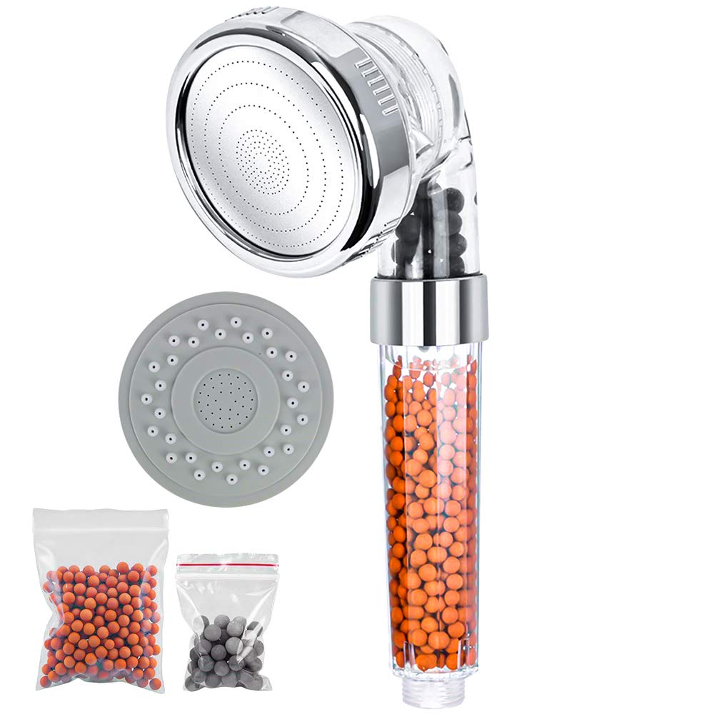 Ionic Shower Head Handheld High Pressure Water Saving 3 Modes Adjustable Filter Showerhead for Hard Water Low Water Pressure Contains Additional Replaceable Stone