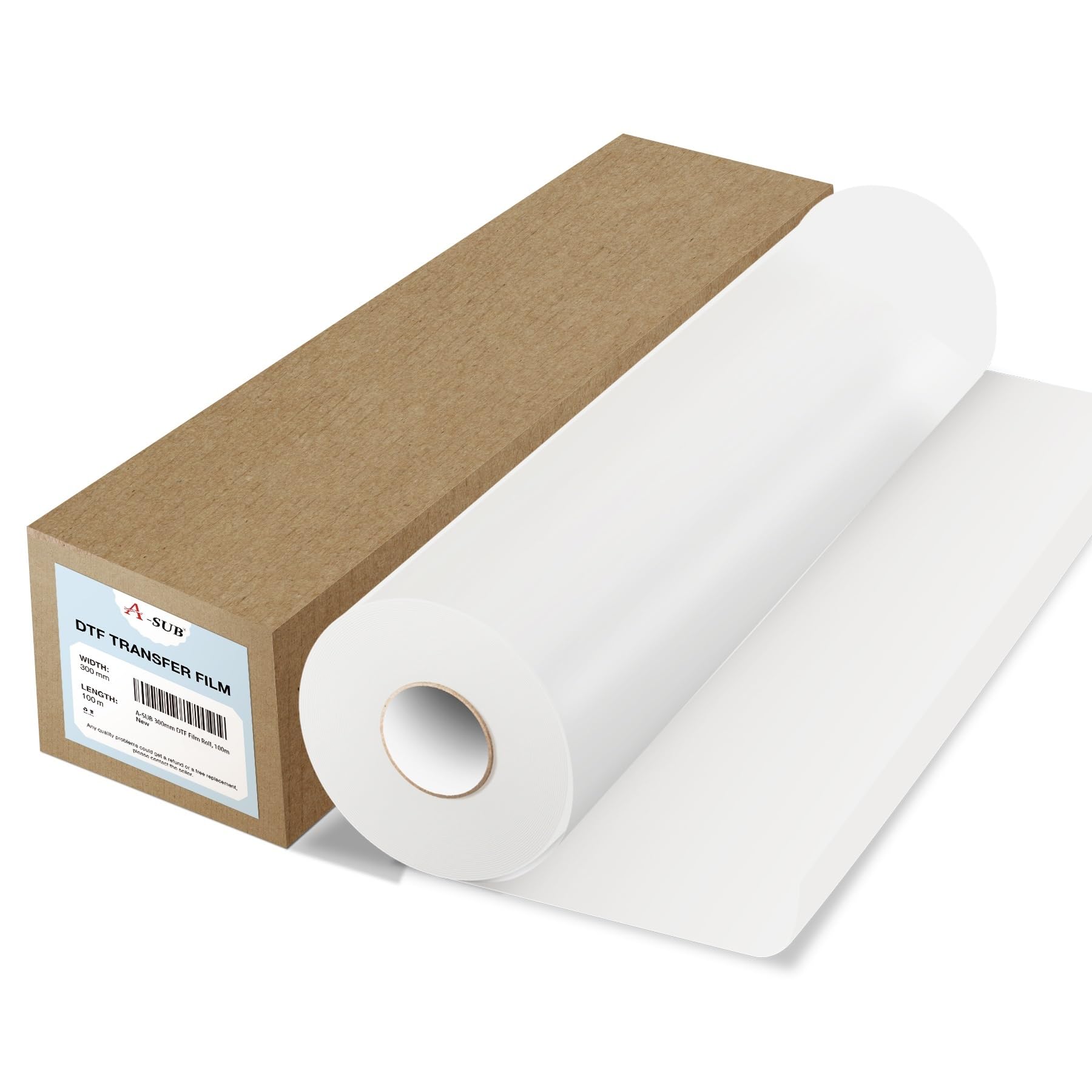 A-SUB DTF Transfer Film Roll A3, 300mm x 100m Double Sided Matte DTF Film for Sublimation or DTF Inkjet Printers, Direct to Film PET Transfer Paper for T Shirts and All Fabrics