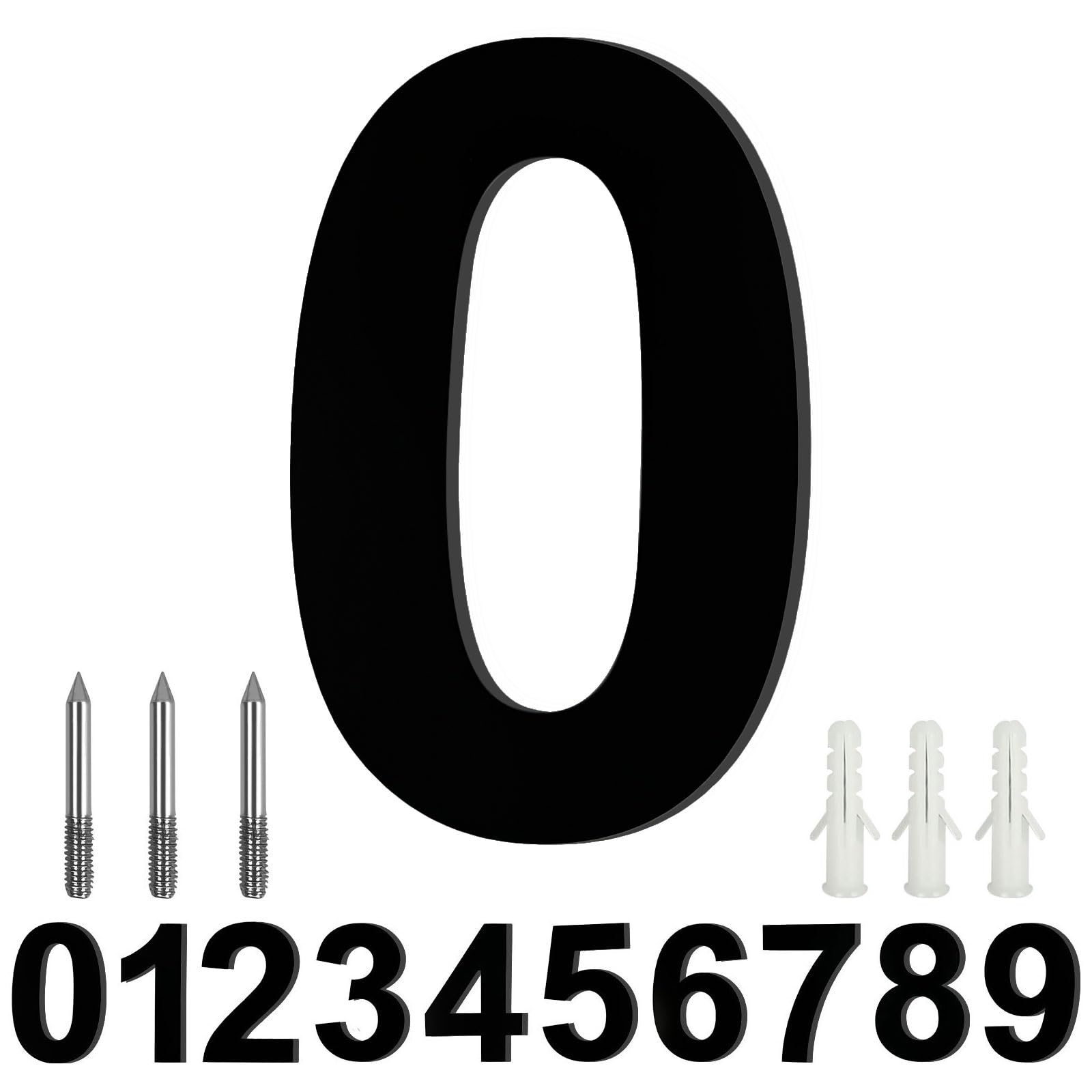 LUCKNIGHT House Numbers, Large Metal House Numbers, Floating Door Number, Made of Solid Stainless Steel, Flush Mount, for Outside Address Number Sign, 8 Inch (20.3 cm), Door Number 0