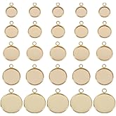 Beebeecraft 1 Box 40Pcs Pendant Cabochon Settings 5 Sizes Round Blank Bezel Pendant Trays for DIY Jewelry Findings Making