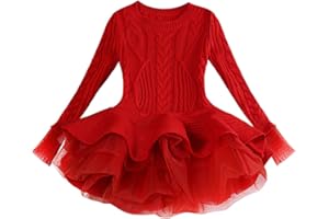 Plustrong Girls Winter Knited Long Sweater Dress with Tutu