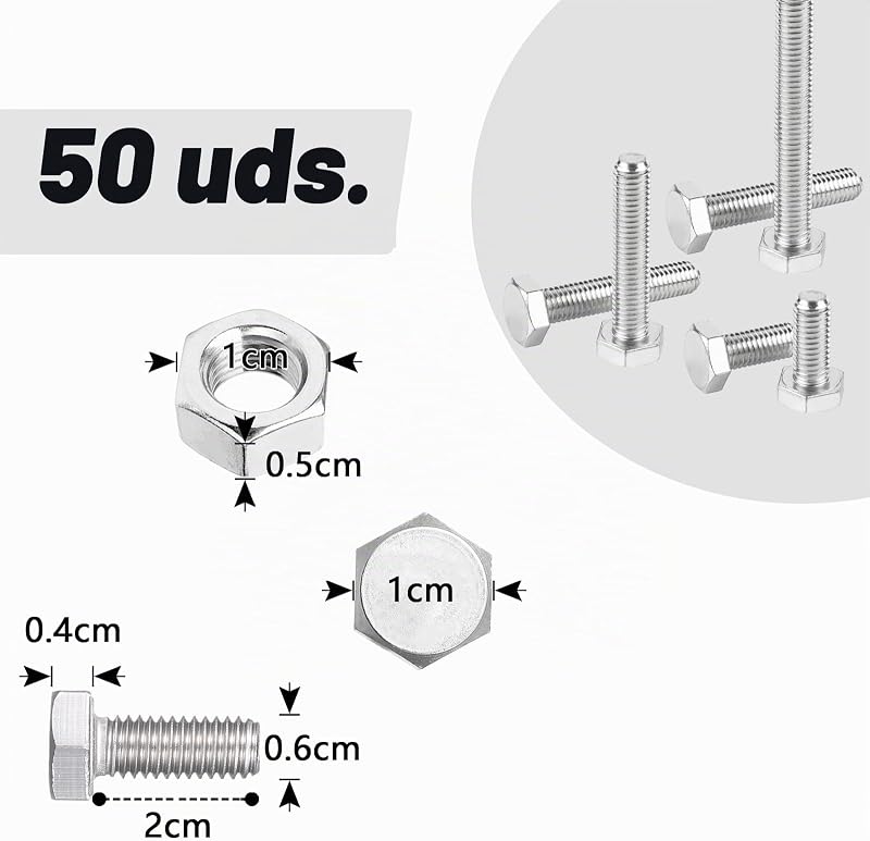 Parafusos em aço inoxidável de 50 conjuntos M6 x 16 mm parafusos hexagonais e porcas DIN 933/ISO 4017 Parafusos em aço inoxidável A2 V2A com porca de rosca completa Conjuntos de parafusos hexagonais
