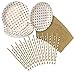 Gold Polka Dot, Chevron Pattern & Stripes Party Pack - 24 Paper Plates, 24 Napkins, 24 Paper Straws - by Haute Soiree