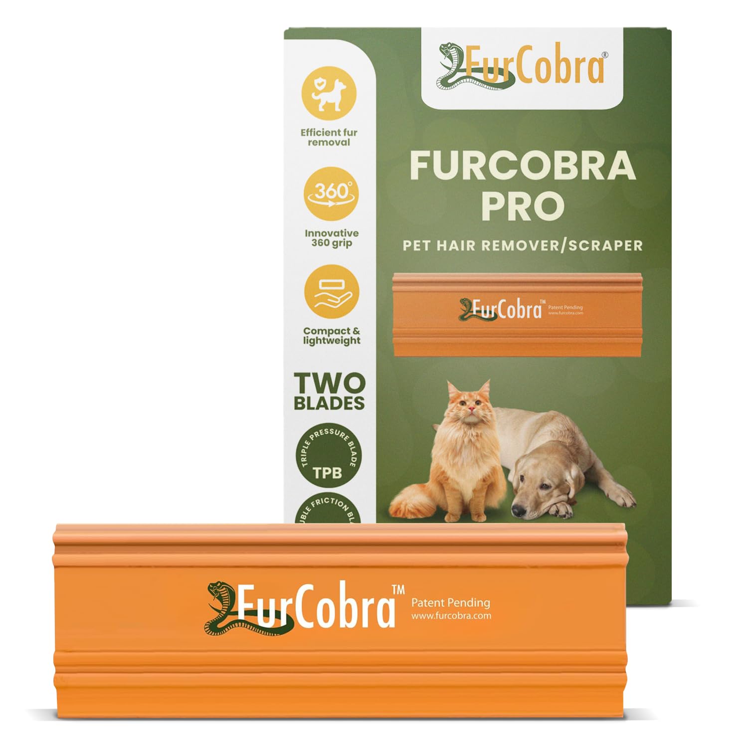 FURCOBRA Pro Pet Hair Remover - Easy Grip Pet Hair Carpet Scraper, Pet Hair Removal Tool - Cat Hair Remover, Dog Hair Remover for Couch, Car, Sofa, Carpet - Light & Compact Fur Remover Tool