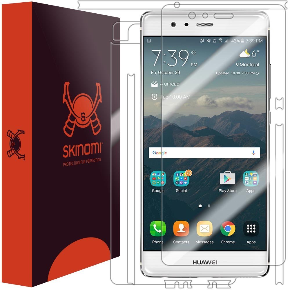Skinomi Full Body Skin Protector Compatible with Huawei P9 (Screen Protector + Back Cover) TechSkin Full Coverage Clear HD Film