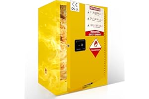 GENERIC 40 Gallon Flammable Safety Storage Cabinet, 21" D x 25" W x 35" H Yellow Galvanized Steel Cabinet with Adjustable Shelf for Commercial, Industrial, and Home Garage