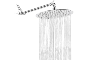 Rain Shower Head with 11'' Adjustable Arm, NearMoon High Pressure Stainless Steel Rainfall Showerhead, Ultra-Thin Design - Pressure Boosting (8-Inch Shower Head with Arm, Chrome)