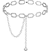 Andibro Metal Link Chain Belt for Women, Chunky Belly Chains Waist Belt for Dresses Jeans(silver)