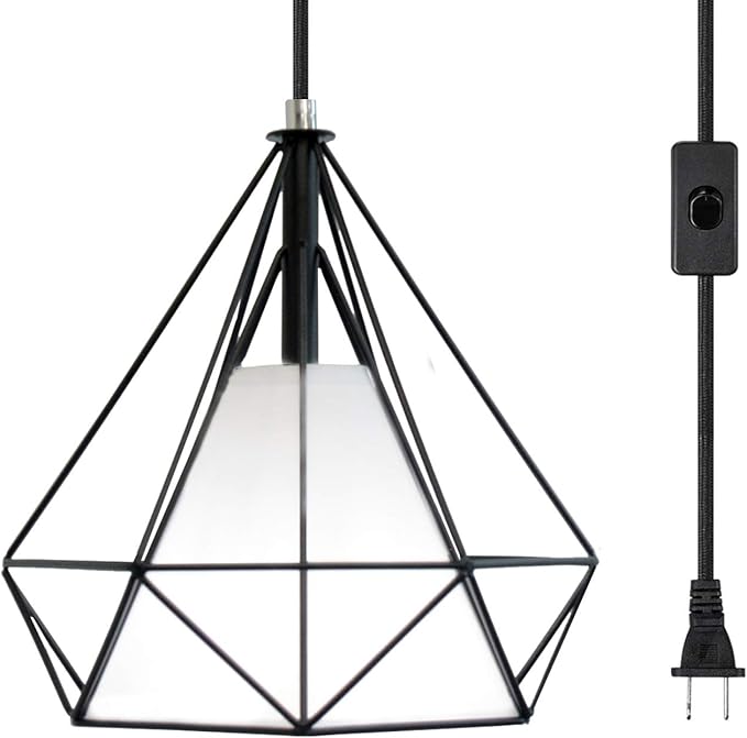 LuFun - Lámpara de techo industrial con enchufe para colgar con cable