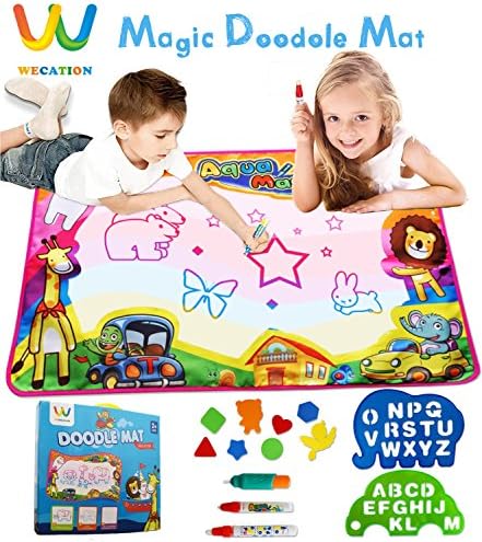 Wecation Aqua Doodle Mat for Toddler，Magic Large Water Drawing Mat with 6 Color, Educational Preschool Intelligence Children Learning Gift Toys