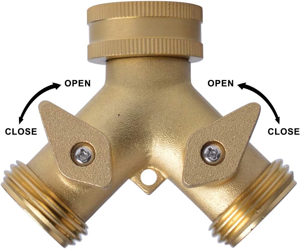 HYDRO MASTER 2 Way Garden Hose Splitter, Hose Connector, Heady Duty Solid Brass Shut Off Valve : Garden & Outdoor