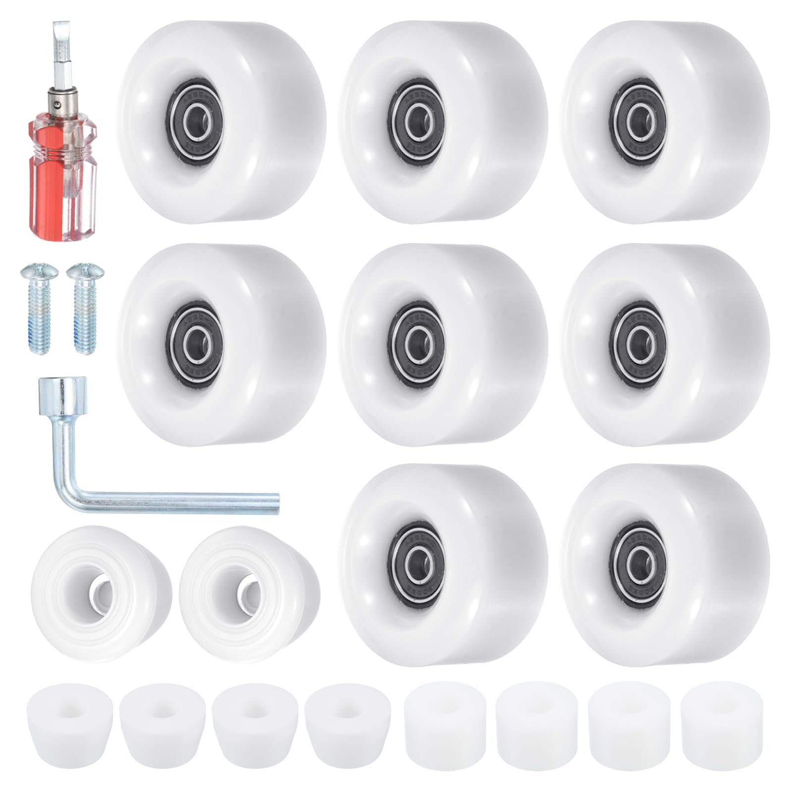 M METERXITY 8 Pack Roller Skate Wheels - Quad Skates Wheels with Bearing Installed & 2 Toe Stoppers Apply to Outdoor Double Row Skating (58x32mm, 82A, White)