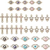 40Pcs Enamel Evil Eye Alloy Connector Charms Rhinestone Heart Cross Star Flat Round with Evil Eye Alloy Links Connectors for DIY Bracelet Earring Jewelry Making
