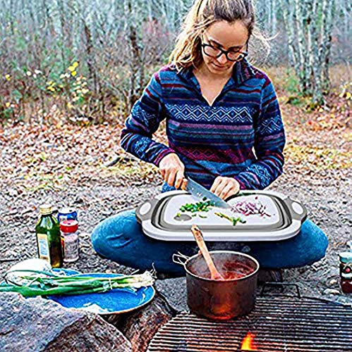 Ahyuan Collapsible Drying Dish Storage Rack Chopping Board Portable Dish Pan Rack Washing Basin Foldable Strainer Wash and Drain Dish Tub Drainer Basket over the Sink Dish Drainer for RV, Camp, Marine