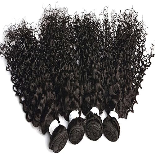 FABA 100% Raw Human Hair Bundles Kinky Curl Brazilian Virgin Hair Weaves 8A Grade 10" 12" 14" 16" inch 4 Bundles Pack 100 Gram per Bundle Natural Color