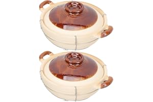 NIYANGLE 2pcs Small Clay Casserole Pots with Lid 0.5l Oven-safe Ceramic Cookware for Stew Soup Baking
