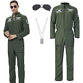 EJWCIG Pilot Costume Men, Flight Suit Costume for Adult Army Military Jumpsuit Halloween Costumes Mens Cosplay