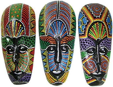 NareeGreen African Mask Wall Hanging Decor Tribal and Protection Mask, SMALL 10" size, set of 3 styles