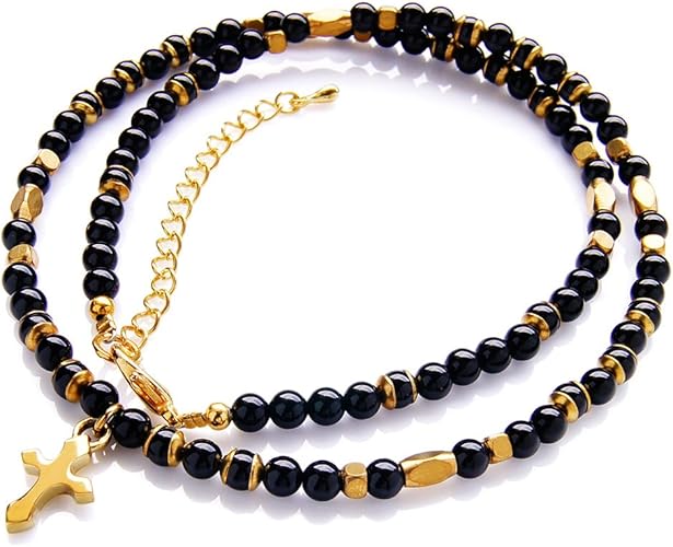 Amazon Co Jp Pe04 03onyx ブランド名 2pieces ネックレス メンズ 天然石 パワーストーン クロス ゴールド 約45cm 5cm 3 オニキス ジュエリー
