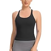 Lemef Ribbed Tank Top with Built in Bra for Women Racerback Workout Crop Top Slim Fit Yoga Athletic Gym Shirt