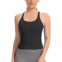 SEAUR Sports Tops Women's Backless Sleeveless Crop Top Padded Sports Shirt Gym Yoga Fitness Running Shirt Tight Crop T-Shirt Soft Stretch S-XL, Beige, M