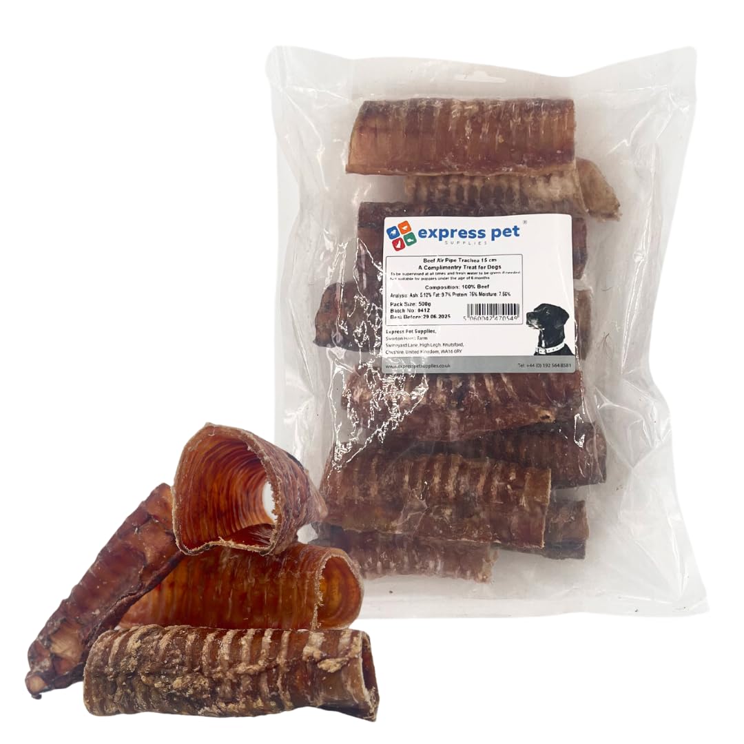 Express Pet Supplies 500g Beef Air Pipe Trachea (Windpipe) 15cm 6 Inches Approx 12-15 Pipes 100% Natural Traditional Air Dried Dog Treat Chews