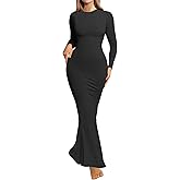 Enaisyl Womens Bodycon Maxi Dresses Sexy Crew Neck Dresses Long Sleeve Ribbed Black Dress Elegant Lounge Fall Long Dresses