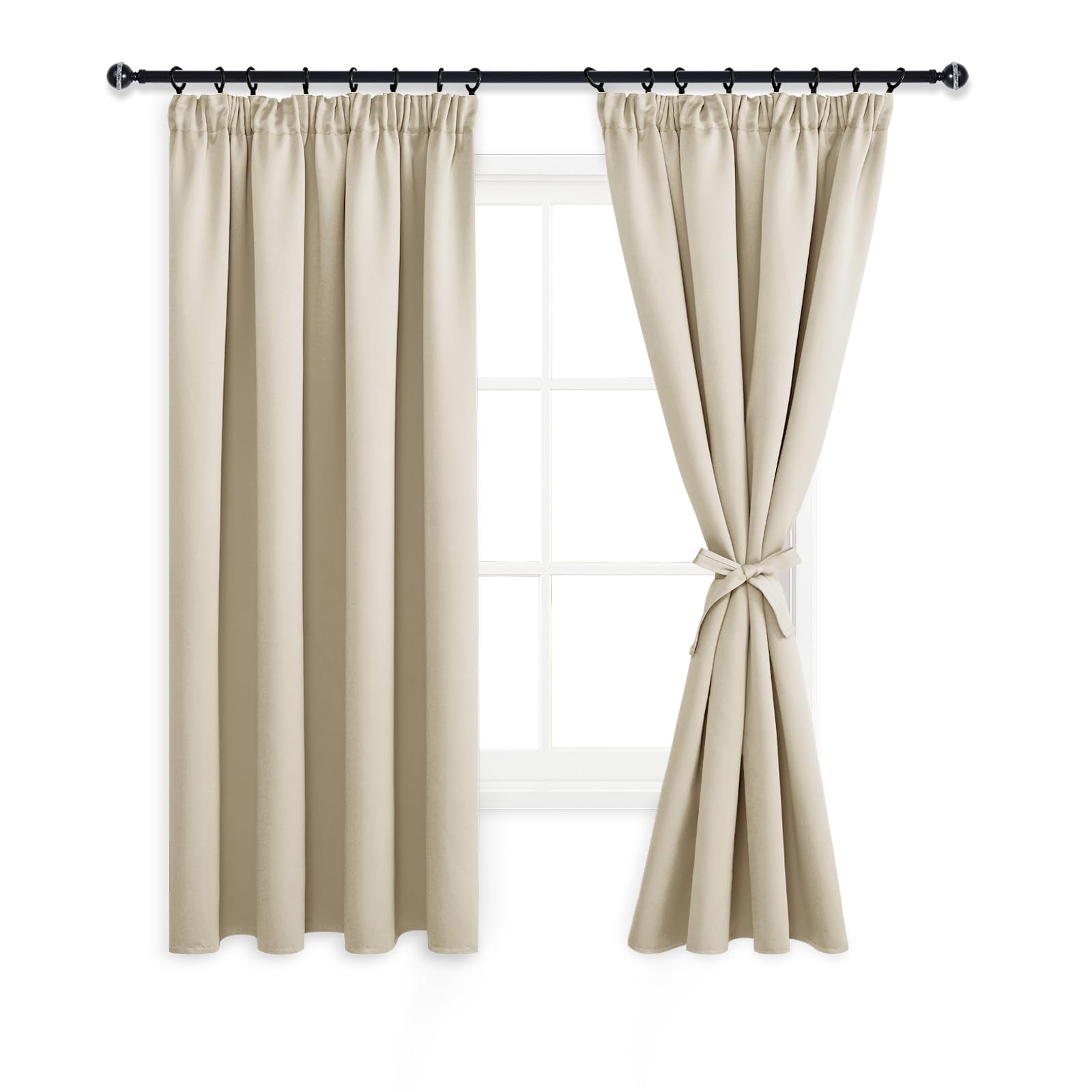 DWCN Blackout Curtains for Bedroom Thermal Insulated Room Darkening Pencil Pleat Window Curtains for Living Room 55 x 79 inch Length, Light Beige, 2 Panels