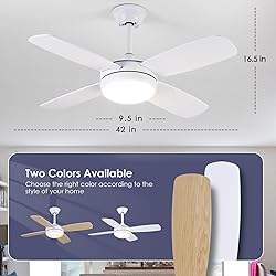 Asyko 42" Ceiling Fans with Lights, White Modern