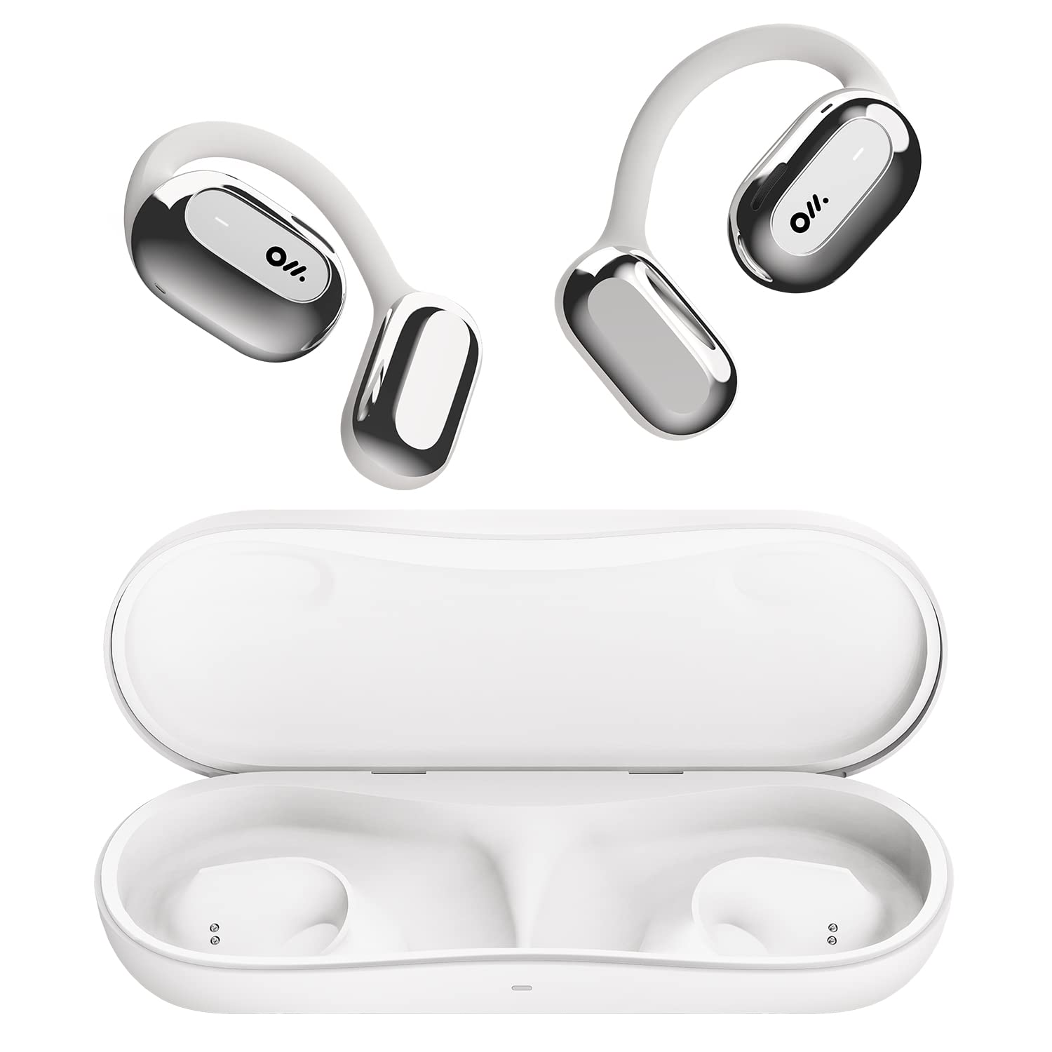 Oladance OWS1 Open Ear Headphones, Wireless Bluetooth 5.2 Headphones Air Conduction, Up to 16 Hours Battery Life with Carry Case, High Sound Quality with Dual 16.5mm Drivers Space Silver