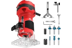DOBETTER Router Tool, 32000 RPM Compact Palm Wood Routers For Woodworking, Trim Router with 6 Wood Router Bits, 1/4" Collet and 8mm/12.7mm Adapter