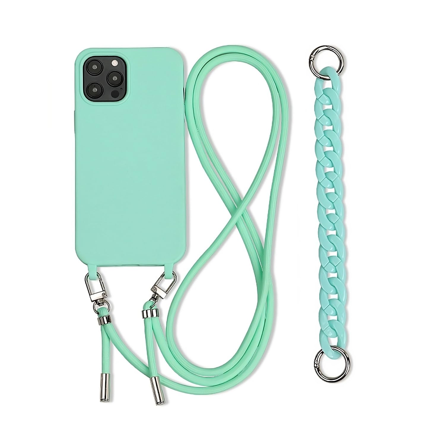 Galful Necklace Cord Case Compatible with iPhone 15 Pro Max Bracelet Lanyard Silicone Case with Necklace Slim Shockproof Adjustable Lanyard Case for iPhone 15 Pro Max Mint Green