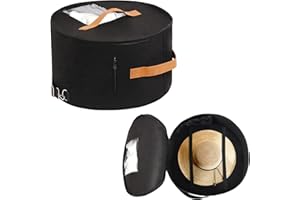 Pehciroe Modern Black Round Hat Box Storage, Portable Felt Travel Hat Boxes with Translucent Dustproof Lid and Shoulder Strap, 16.9" x 8.3" x 8.3"