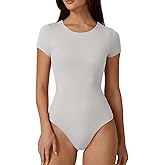QINSEN Women's Crew Neck Short Sleeve Bodysuit Double Lined Body Suits Basic T-shirt Tops
