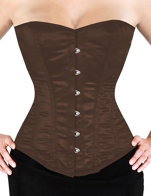 AB Korsett Manufaktur Damen Vollbrustkorsett Korsett Braun Corsage Satin Schnürkorsett zur Taillenreduktion Mieder Body Shape