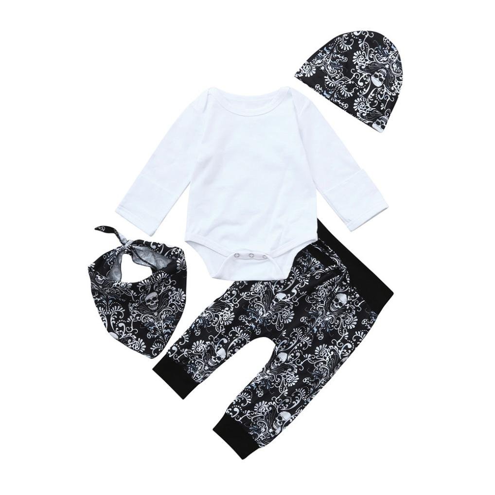 Toddler Baby Boys Girls Clothes 4Pcs Sets for 0-24 Months,Lovely Halloween Spider Web Tops Pants Bibs Hats Outfits Sets