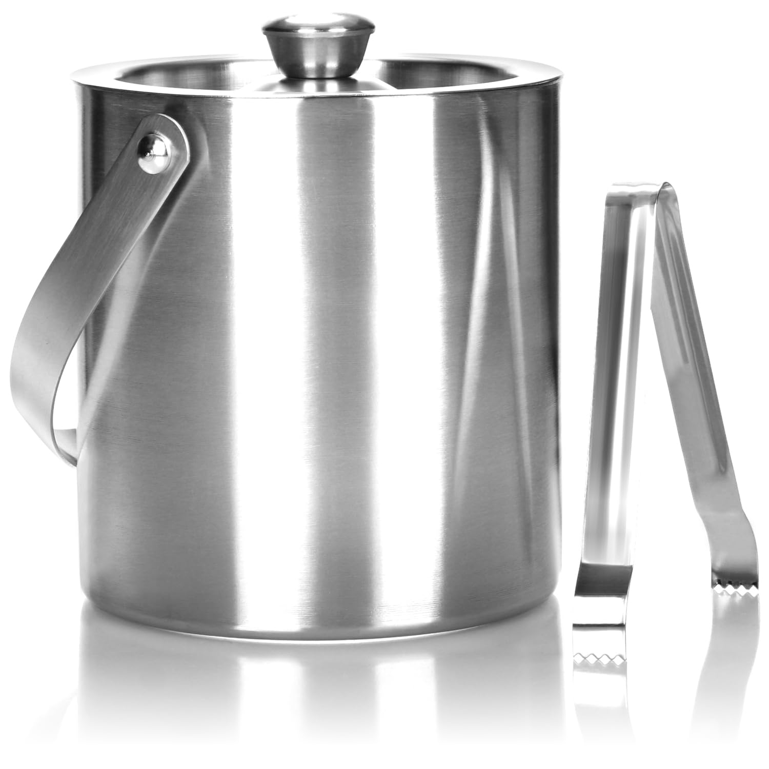 COM-FOUR® stainless steel ice bucket - double-walled ice cube container with lid, handle and tongs - sparkling wine & wine cooler approx. 1.5 liters (Bergen 1x)