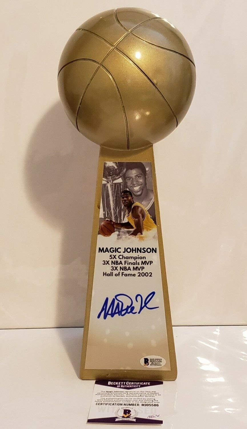 Authentic Autographed Magic Johnson L A Lakers 14 Rep Championship Trophy Beckett W Coa At Amazon S Sports Collectibles Store