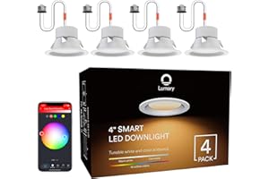 Lumary Smart Retrofit Recessed Lighting 4 Inch with Baffle Trim, 9W 810LM Smart Can Lights 2700K-6500K CCT RGBWW Color Changing WiFi Bluetooth LED Downlight Work with Alexa/Google Assistant, 4PCS