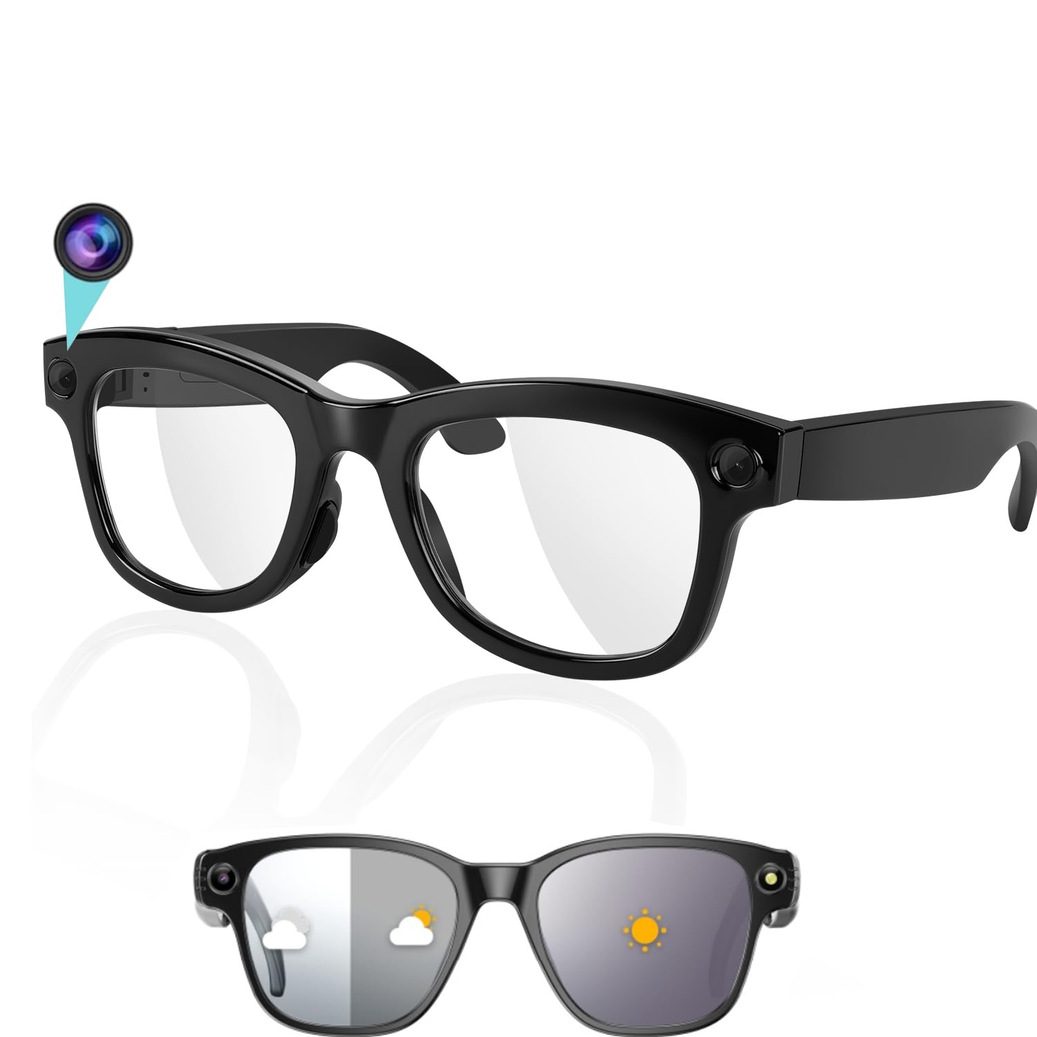Photo 1 of NILUTO Upgraded AI Smart Glasses with Camera 8MP HD1080P Video Glasses with Camera and Audio -Video Recording Glasses with Audio, Video Glasses, Real-Time Translation (Carbon Black)