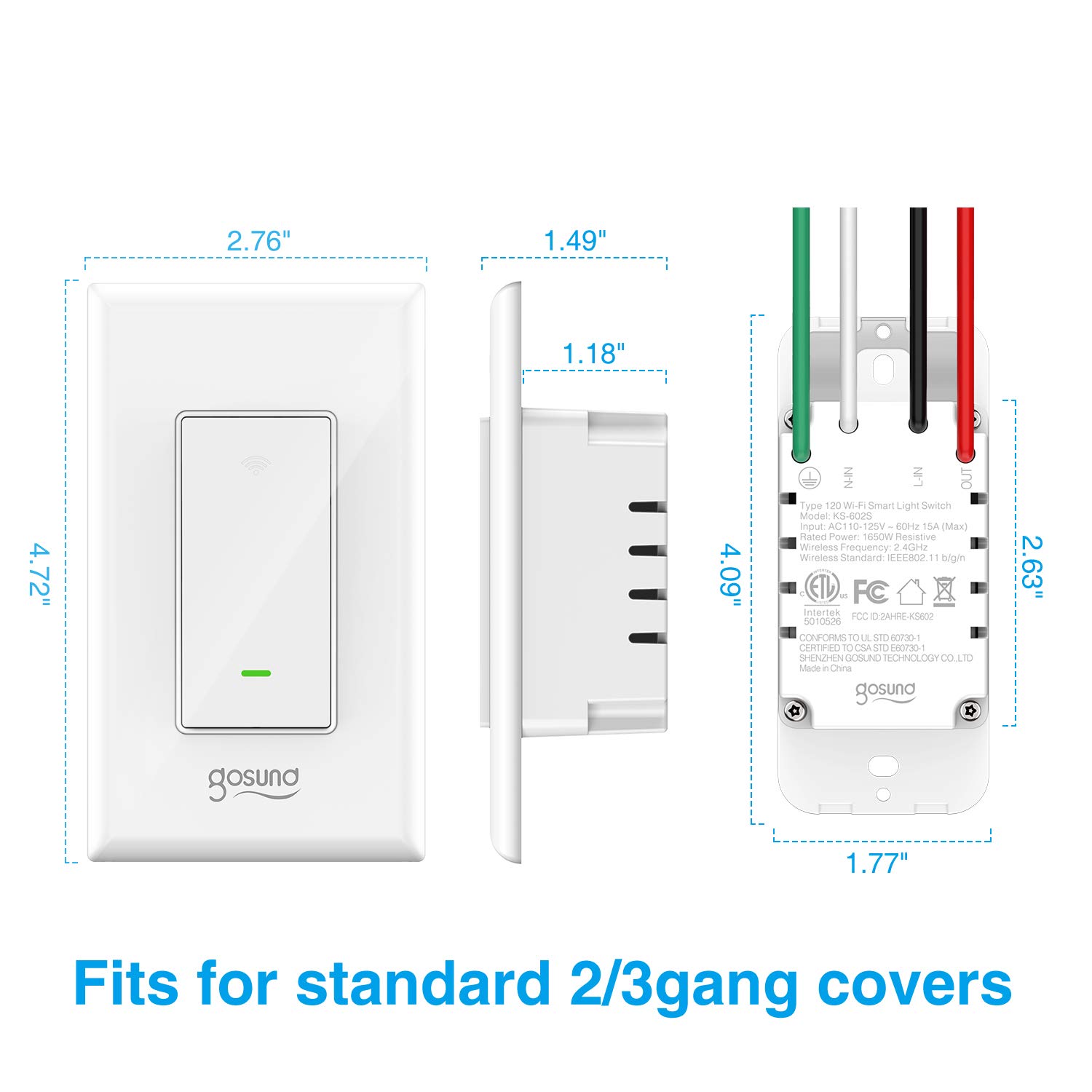 Smart Light Switch, Gosund 2.4Ghz WiFi Light Switch Works with Alexa, Google Assistant, Remote Control/Voice Control and Schedule, Neutral Wire Required, Single-Pole, No Hub Required: Industrial & Scientific