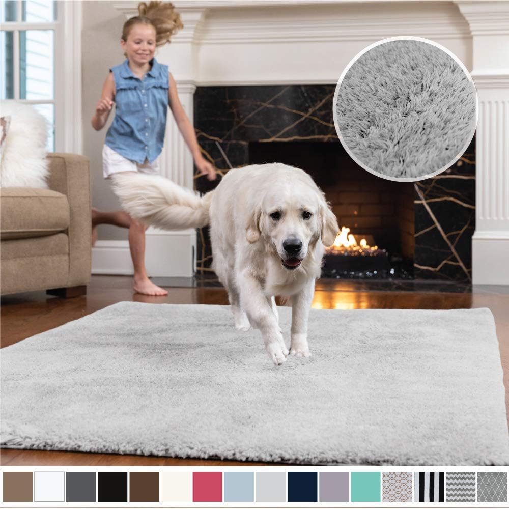 GORILLA GRIP Original Faux-Chinchilla Area Rug, 6x9 Feet, Super Soft and Cozy High Pile Washable Carpet, Modern Rugs for Floor, Luxury Shaggy Carpets for Home, Nursery, Bed and Living Room, Light Gray