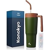 Konokyo Insulated Tumbler with Handle and Straw,40 OZ Vacuum Stainless Steel Water Bottle Travel Mug Metal Cup with Fruit Diffuser,Forest Green