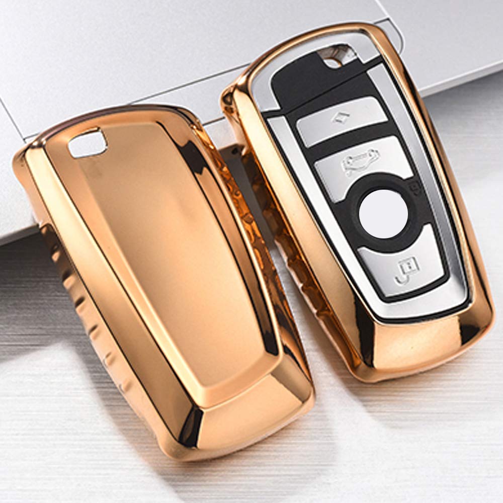QBUC BMW Car Key Cover - Soft TPU Anti-dust Protection Case for Keyless Remote Control Smart Car Key - Gold