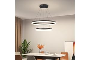 Matven Modern Ceiling Chandelier Light, Acrylic Anti-Flicker Black Pendant Light Fixtures with Remote Control Dimmable 3 Color Mode & Brightness Island Lights for Kitchen Dining Room