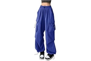 HBDHEJL Parachute Pants for Women Drawstring Baggy Cargo Pants Stretchy Wide Leg Y2k Streetwear with Pockets