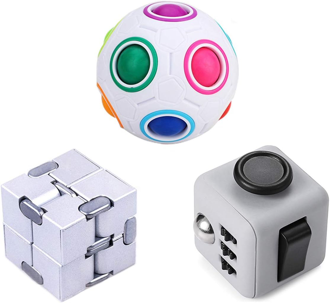 LOVEYIKOAI 3 Packs Fidget Finger Toys - Infinity Cube Fidget Cube Magic Ball for Stress and Anxiety Relief ADHD Office Desk Toys Perfect Toys for Adults