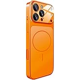 Doulings Magnetic Series for iPhone 16 Pro Max Case,Compatible with Magsafe,Matte Glass Slim Anti-Fingerprint,Anti-Scratch Camera Lens Protector Military Grade Drop Shockproof Cover,Orange